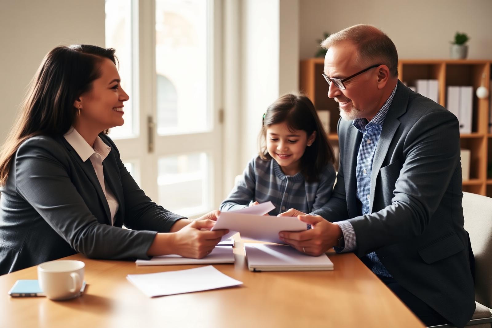 Advisers reviewing documents with a family